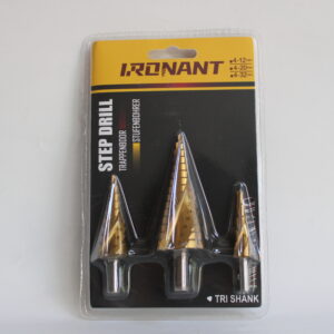 Ironant set trappenboren 4-12, 4-20 en 4-32mm gemaakt uit HSS staal en met tin coating voor het boren van gaten in onder andere metaal, hout en plastics
