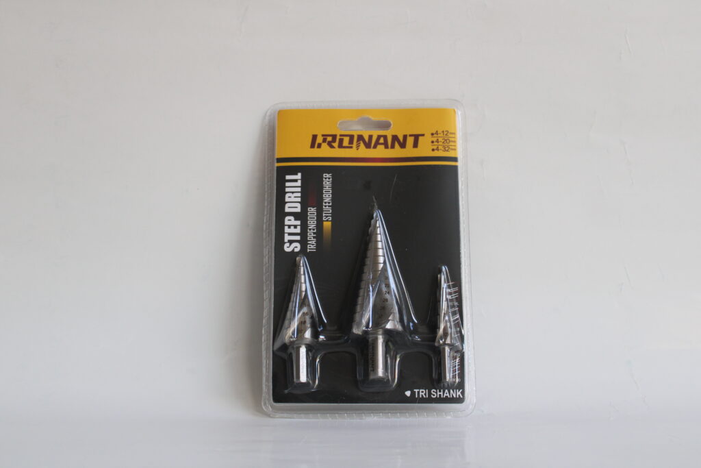Ironant set trappenboren 4-12, 4-20 en 4-32mm met tredes van 2mm, zilverkleurig en spiraalgroeve